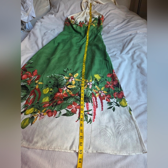 H&M PREMIUM linen-blend halterneck dress floral green/flowers BNWT - Picture 12 of 16